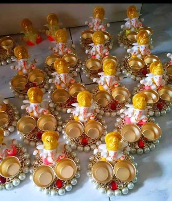 SellPlus Handmade Decorative Moti Chudi Ganesh Ji Tlight for Decoration | Tlight for Diwali | Decoration for Home (Pack of 2) (Tealight-348)