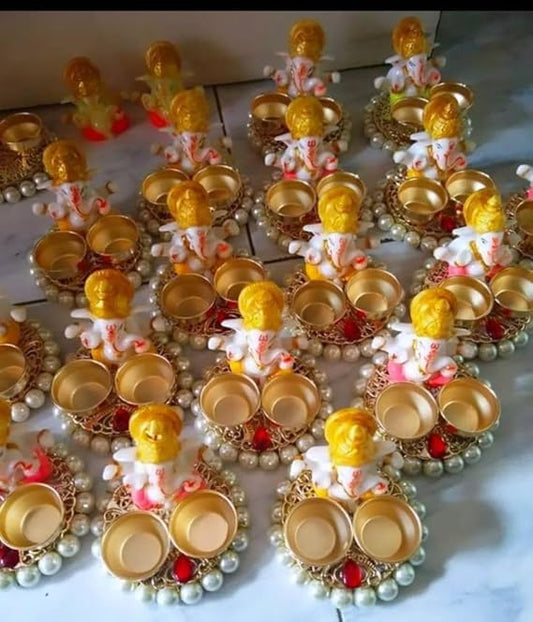 SellPlus Handmade Decorative Moti Chudi Ganesh Ji Tlight for Decoration | Tlight for Diwali | Decoration for Home (Pack of 2) (Tealight-348)