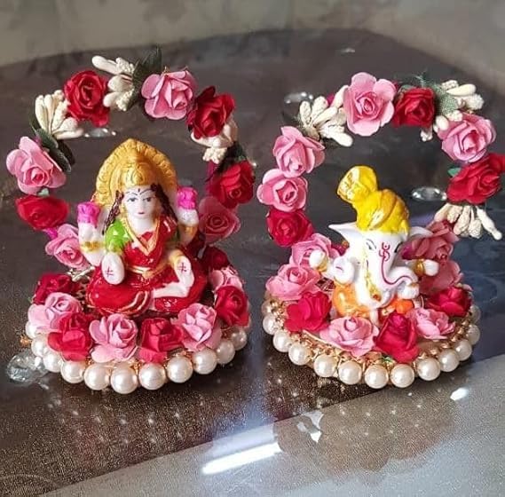 SellPlus Handmade Decorative Laxmi Ganesh Ji Moti Chudi Tlight for Decoration | Tlight for Diwali | Decoration for Home (Set of 1) (Tealight-302)