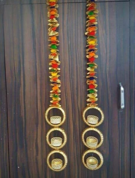 Nutts Handmade Decorative Multicolour Pom-Pom Tlight Toran | Traditional Toran | Hanging for Home Entrance and Main Door Decoration (PMPMT124)