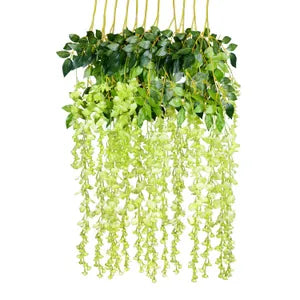 Green Artificial Wisteria Hanging Garland Silk Long Hanging Bush Flowers String Home Party Wedding Decor ( 12)