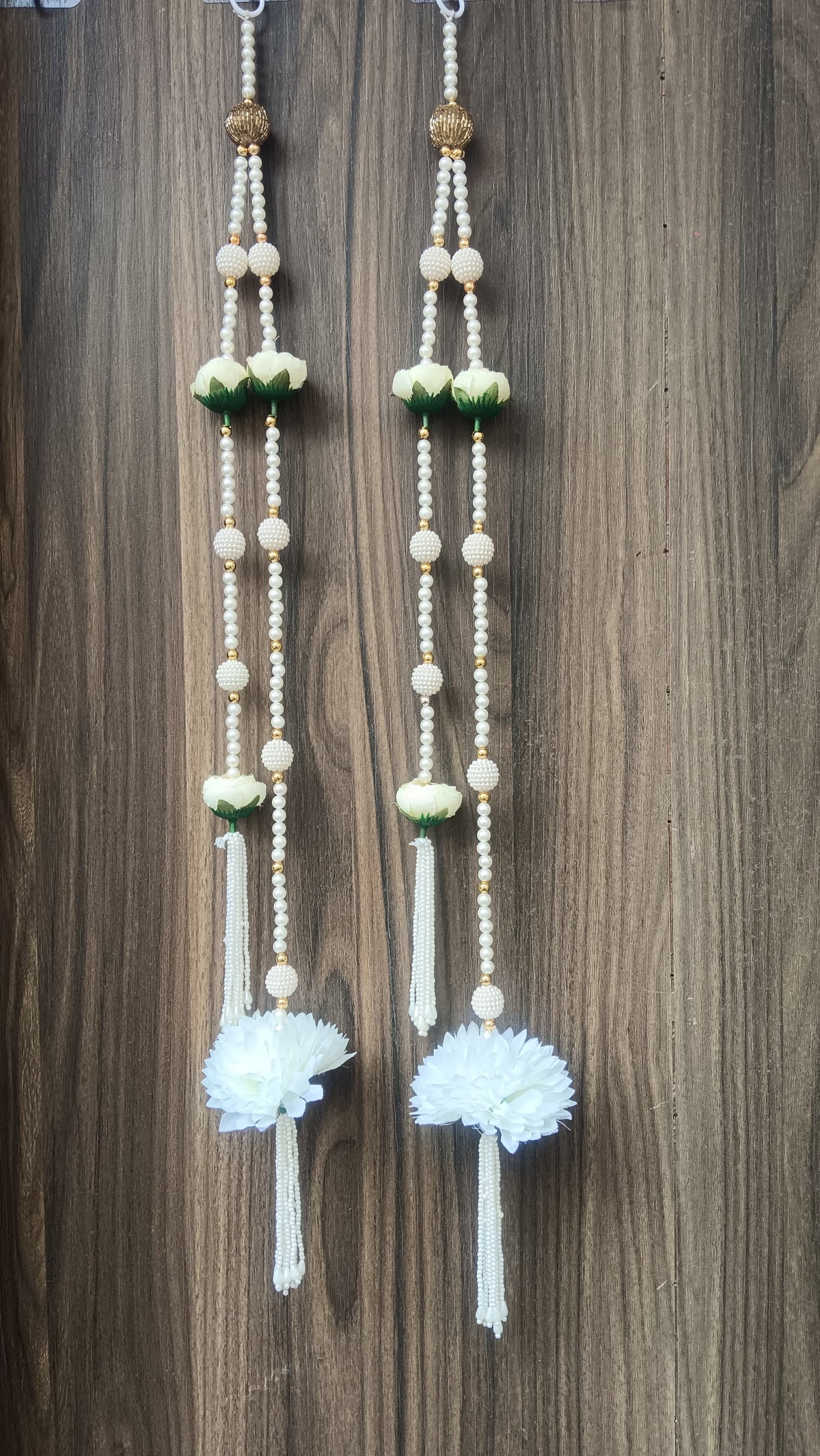 utts Handmade Peony Flower Door Hanging Latkan | Home Entrance Pooja Room Wedding Decor Decorative Beads Floral Hanging White Pack of 2 (SMALL100-2)