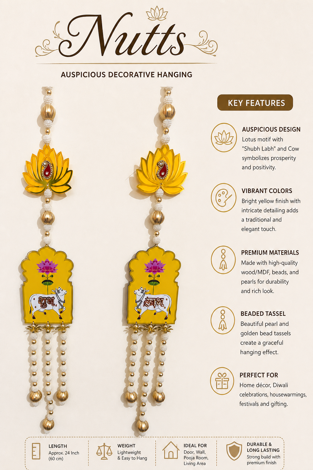 Nutts Lotus Hanging Beautiful Wall Decor For Pooja Room And Mandir Perfect For Home Decoration Creates Peaceful Ambiance With Artistic Lotus Design And Stylish Finish
