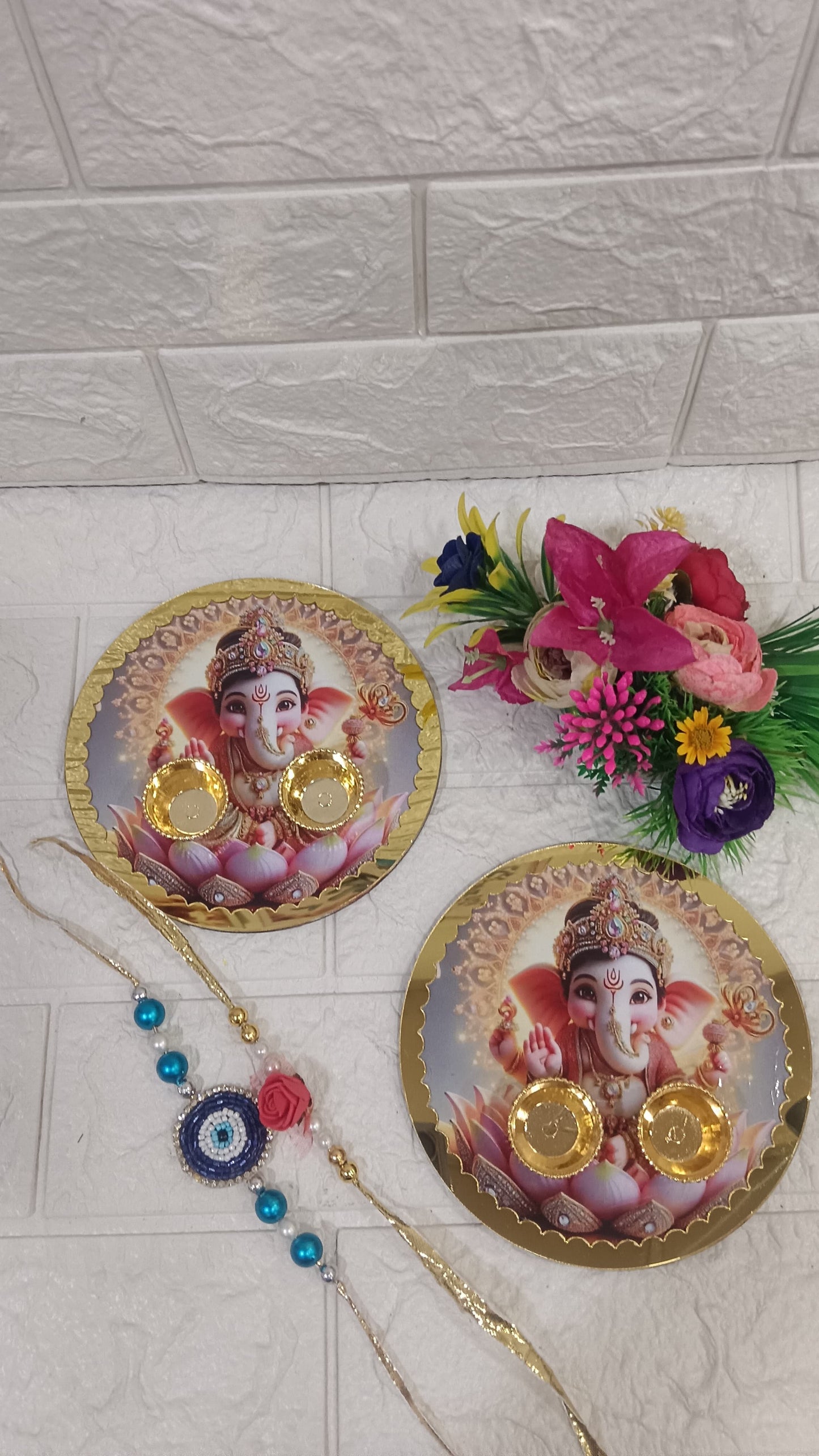 Nutts Rakhi Ganesh ji Printed Traditional Decorative Thali for Raksha Bandhan (RakhiP05)