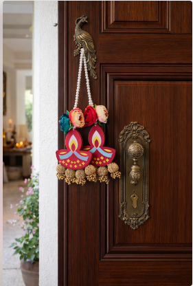 Traditional Diya Hanging with Paper Gajra & Gota Balls Perfect for Celebrations | Decorative Diya Hangings | Diya Hanging with Beads Ball Guccha (Pack of 4)