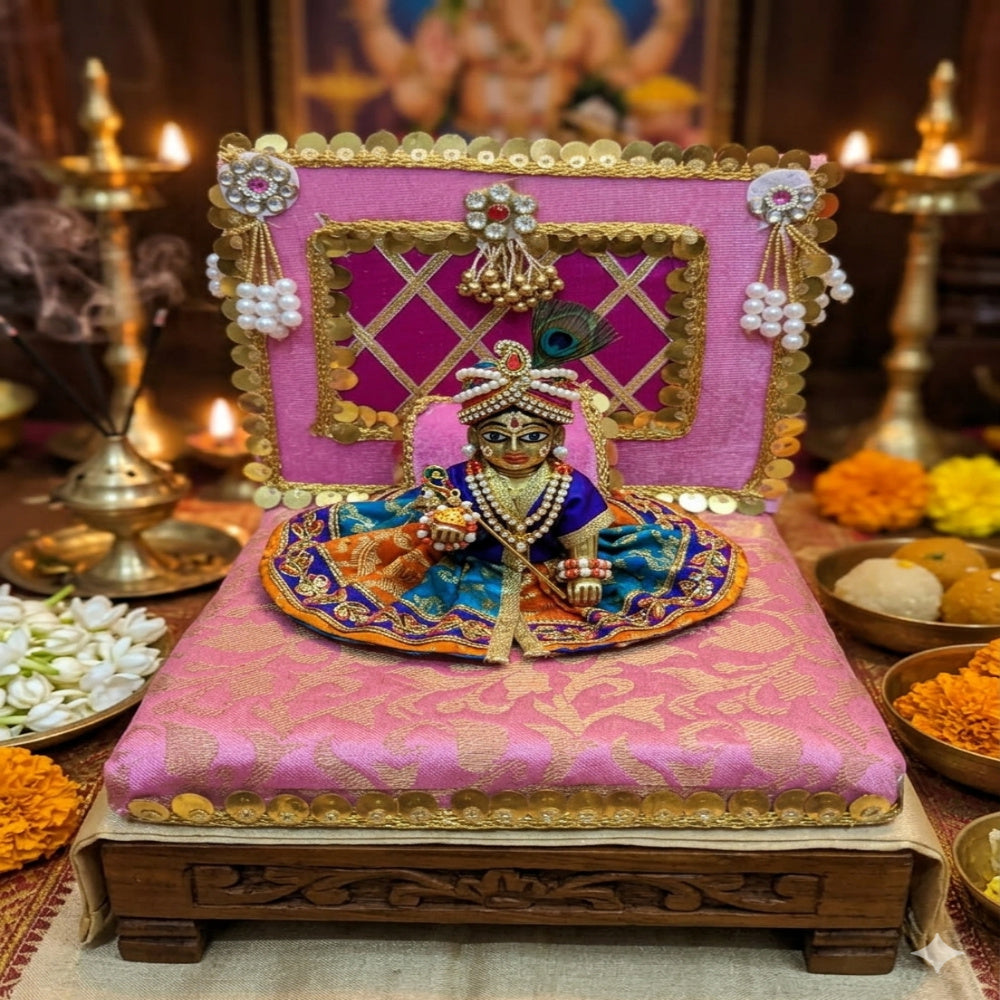 Nutts Decorative Divine God Singhasan |Traditional Krishna Ji Singhasan | Laddu Gopal Singhasan (Singhasan43 (Rani Pink), NO.2)