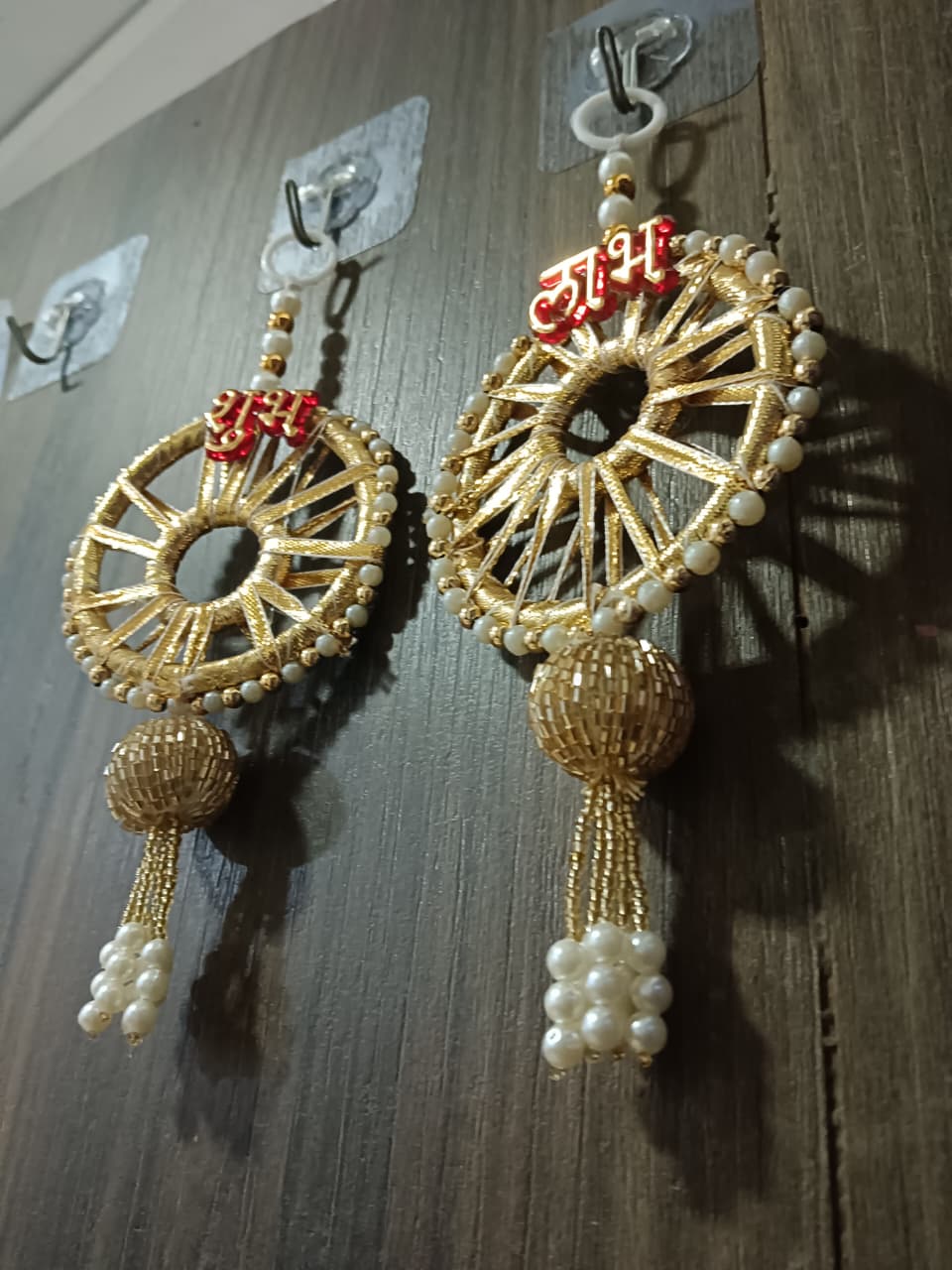NUTTS Traditional Indian Decorative Wall Hanging | Festive Door Garland with Pearls & Lotus for Diwali, Navratri & Home Decor (Pack of 2) (SMALL75)