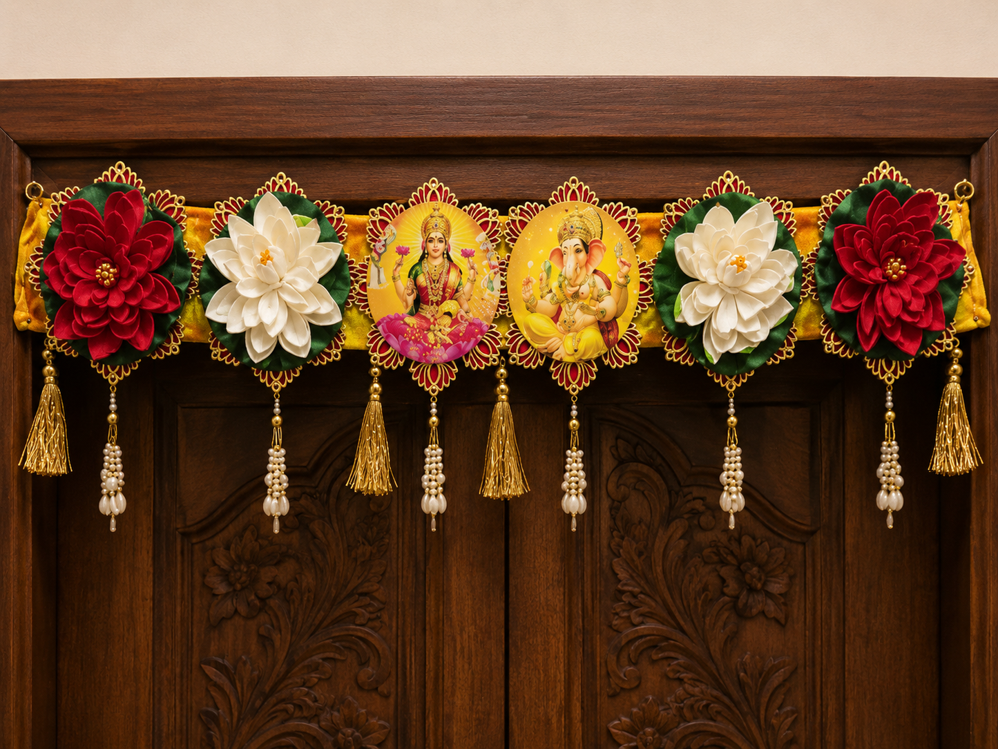 Nutts Decorative Laxmi Ganesh Ji Foam Lotus Floral Bandhanwar For Home Festival Events Decoration