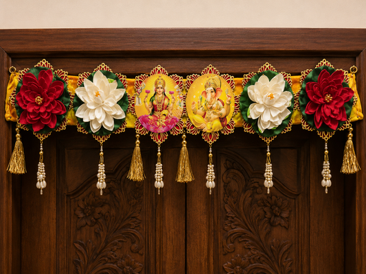 Nutts Decorative Laxmi Ganesh Ji Foam Lotus Floral Bandhanwar For Home Festival Events Decoration