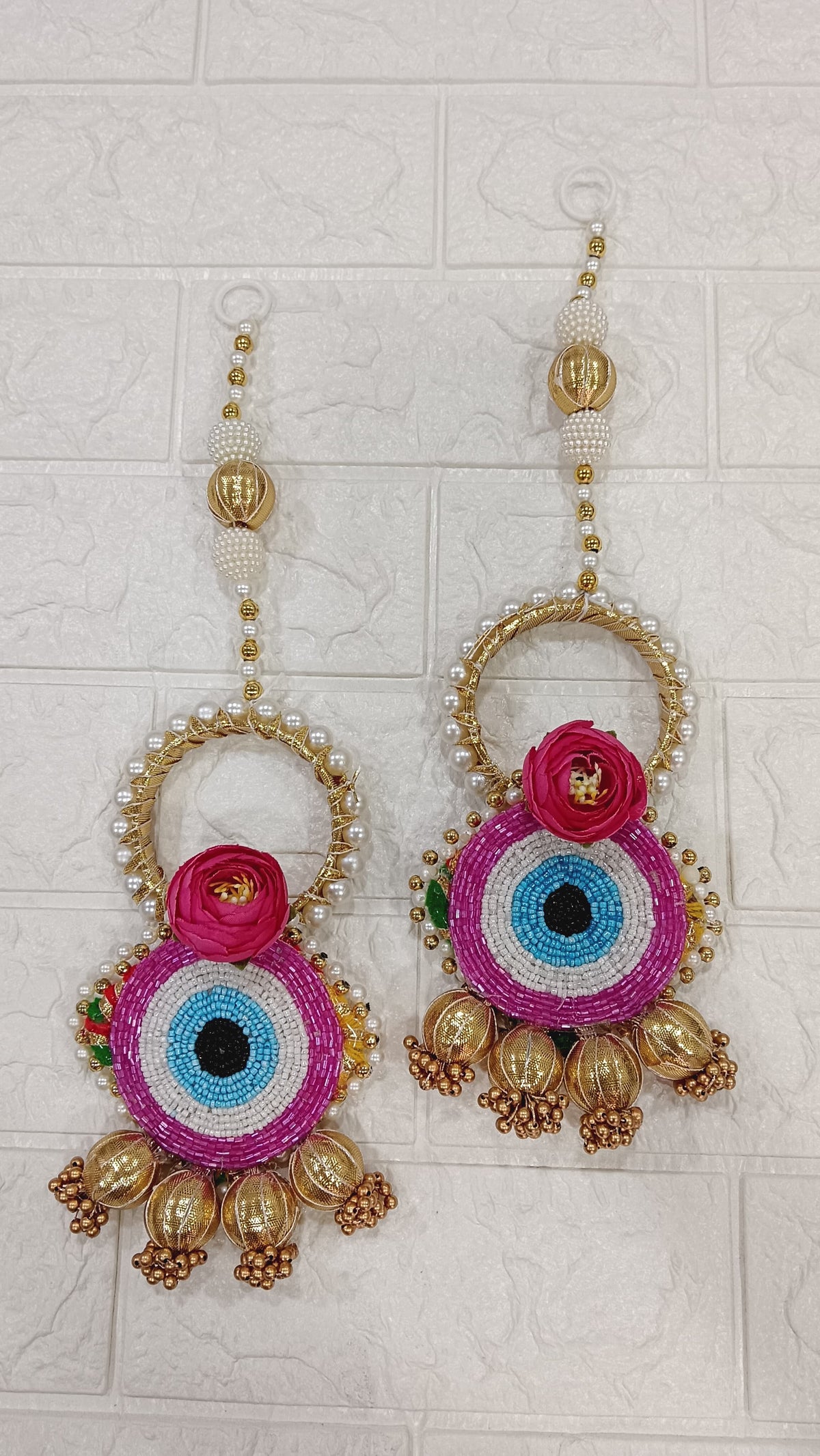 Nutts Handmade Evil Eye Hanging | Traditional Decorative Moti Chudi Florel Evil Eye Hanging for Main Door (Pack of 2)