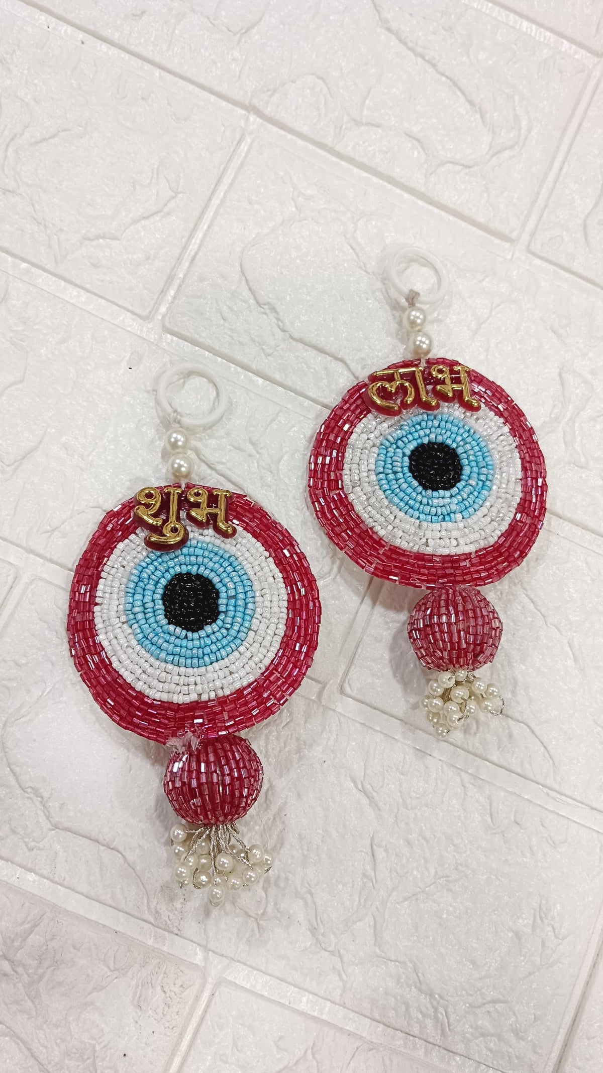 Nutts Handmade Evil Eye Hanging | Traditional Decorative Moti Chudi Florel Evil Eye Hanging for Main Door (Pack of 2(Red))
