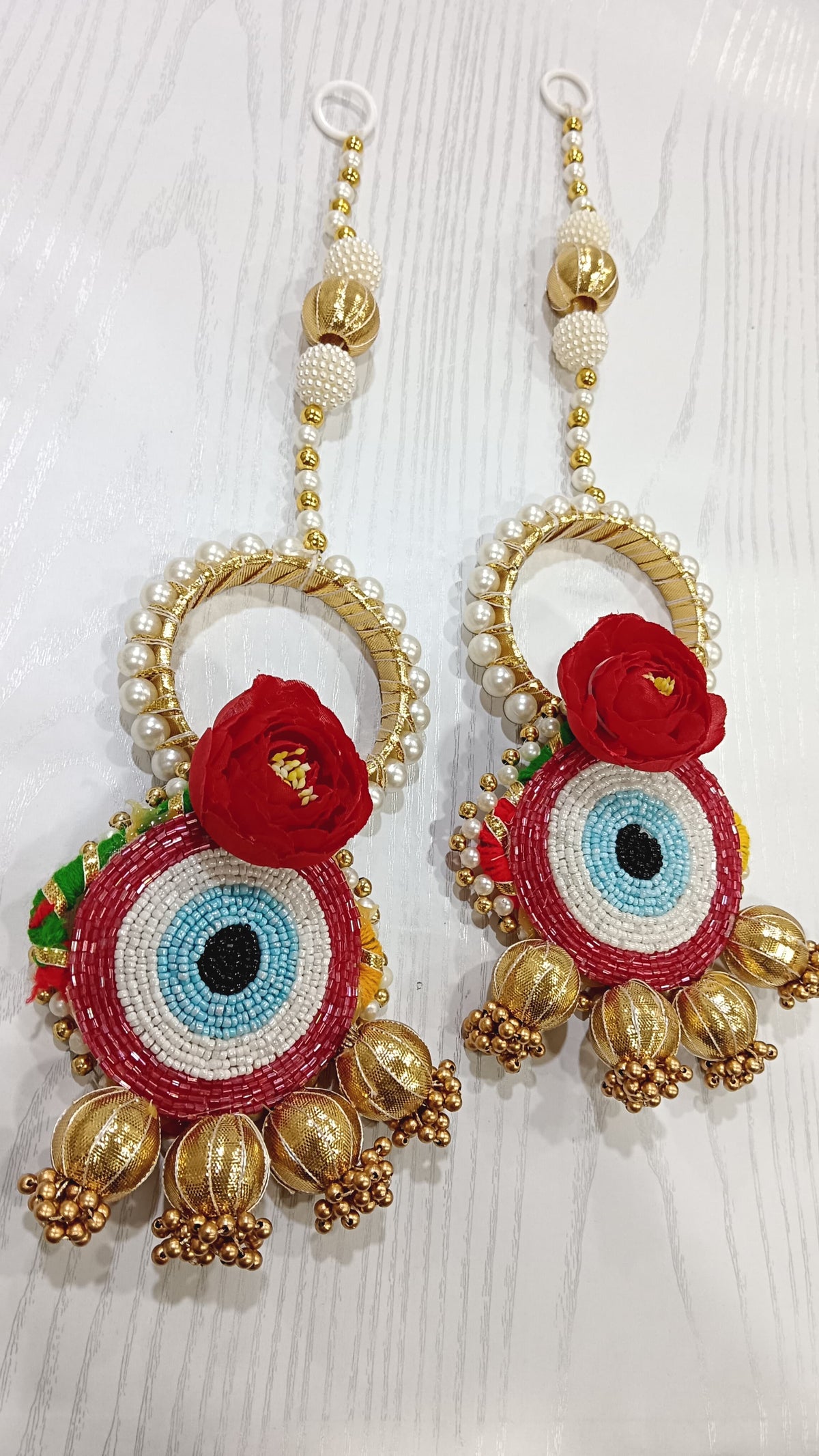 Nutts Handmade Evil Eye Hanging | Traditional Decorative Moti Chudi Florel Evil Eye Hanging for Main Door (Pack of 2)