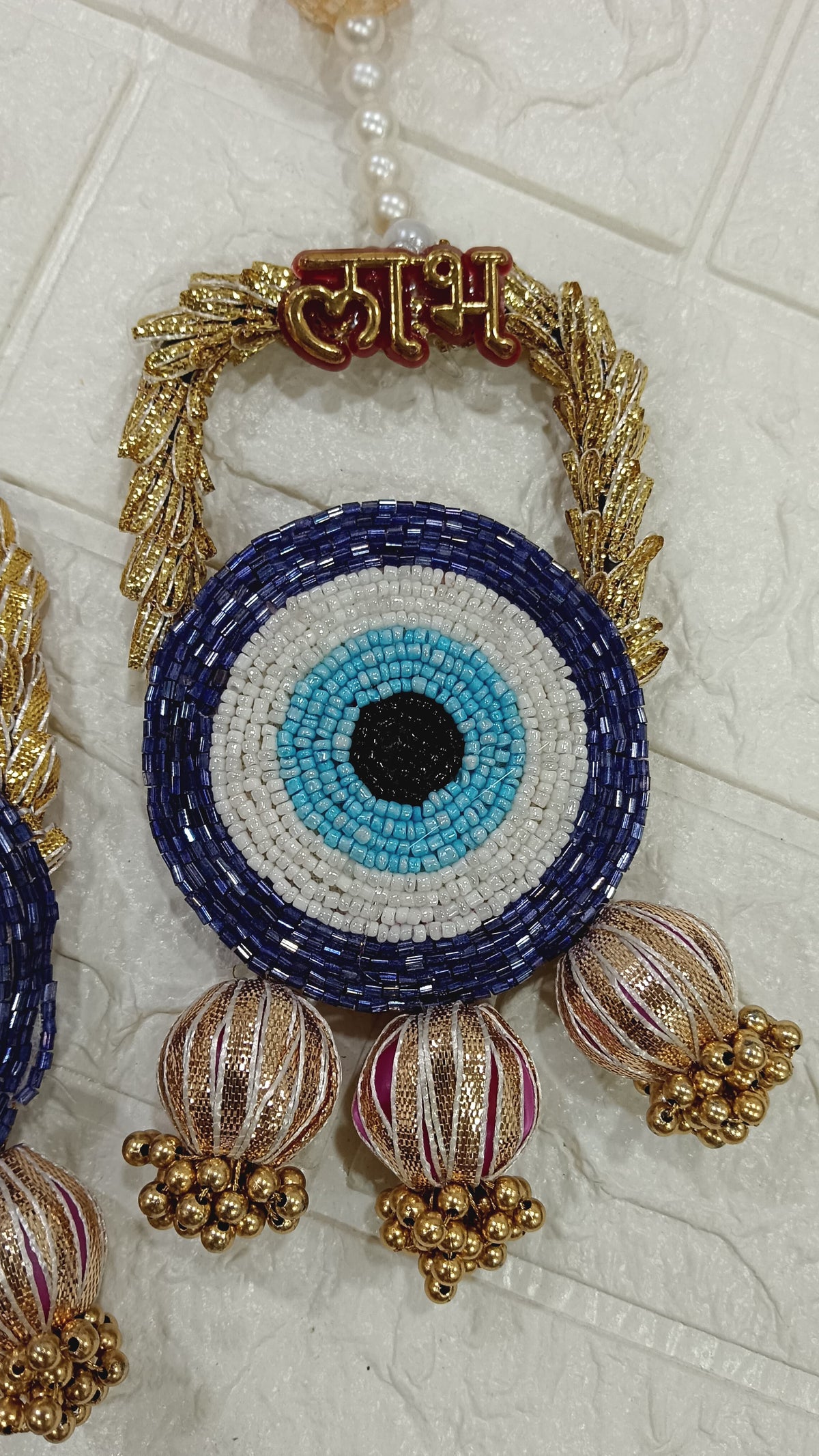Nutts Handmade Evil Eye Hanging | Traditional Decorative Moti Chudi Florel Evil Eye Hanging for Main Door (Pack of 2 (Blue))