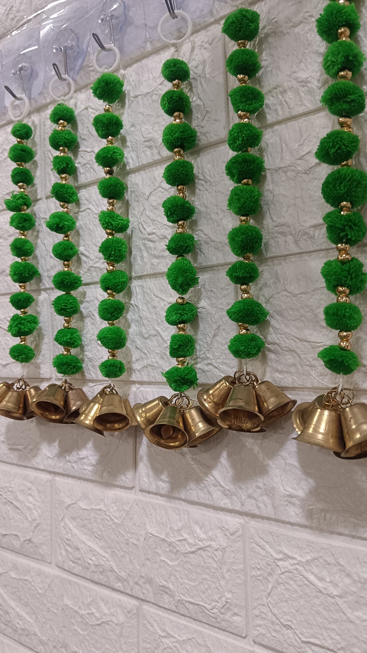 Nutts Handmade Wall Door Pom Pom String with Golden Beads, Garland Bandhwar Decoration Item for Home Décor Diwali Festival, Navratri, Wedding (12 Strings) (SMALL162)
