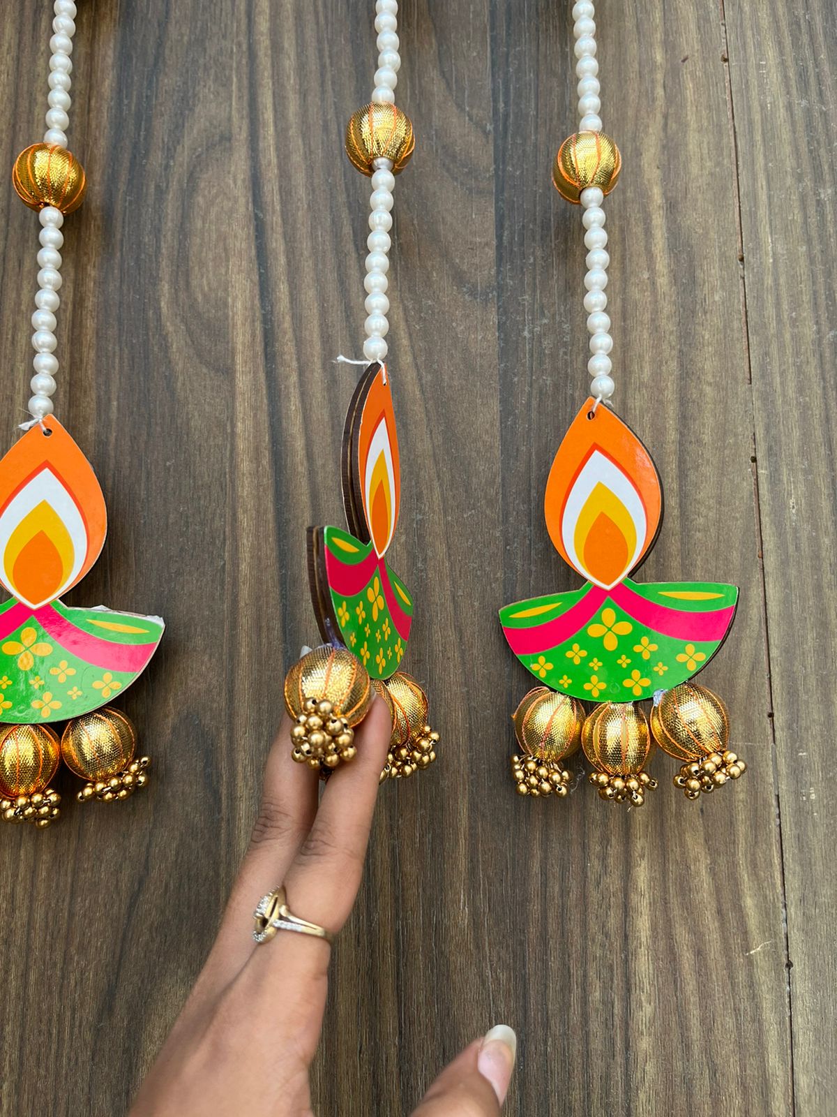 Traditional Diya Hanging with Paper Gajra & Gota Balls – Perfect for Celebrations | Decorative Diya Hangings | Pack of 4 (SMALL94)