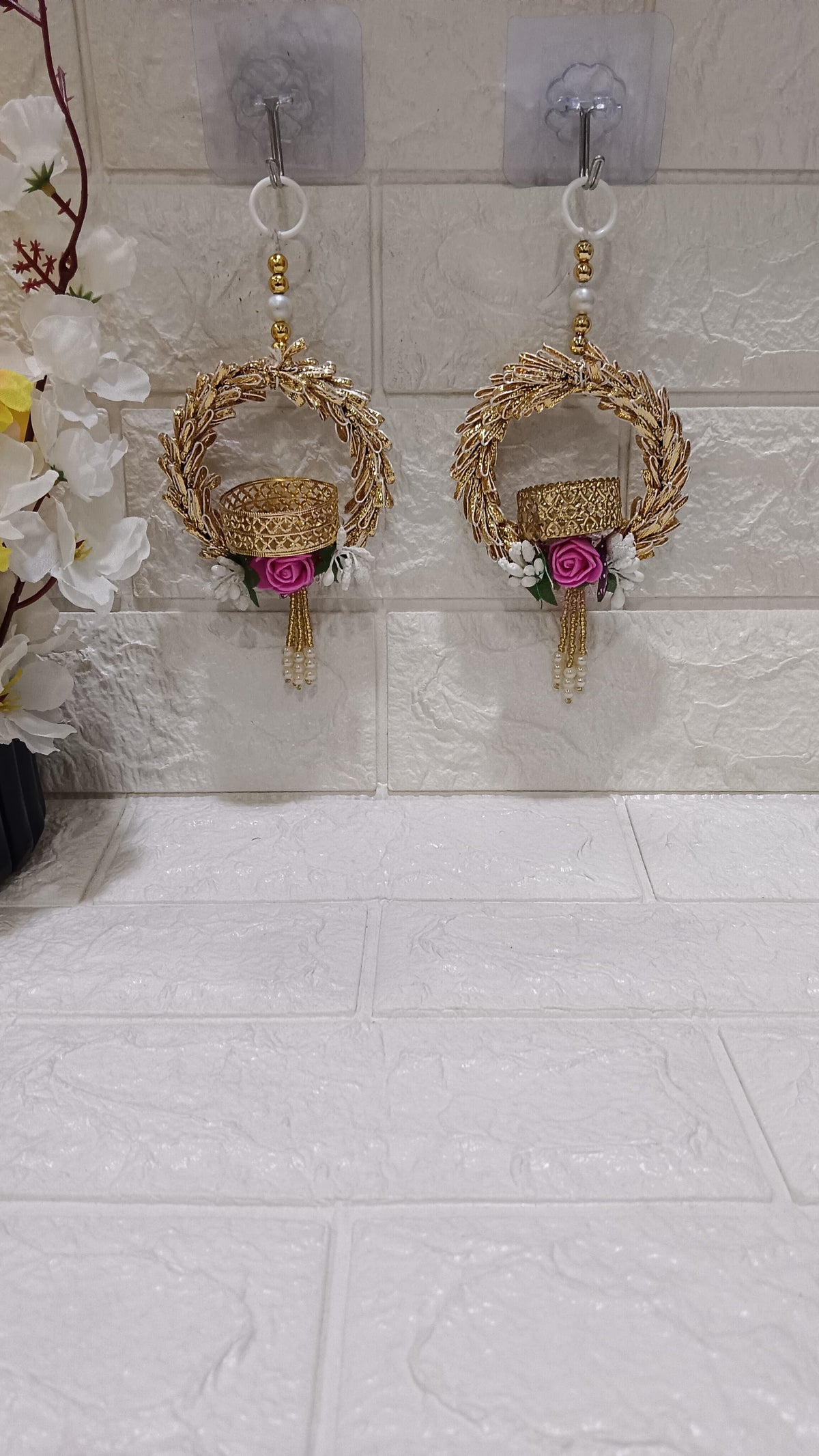 Nutts Tea Light Flower Small Hanging, for Home Decoration and All Festival Decor Pack of 2 (SMALL136)