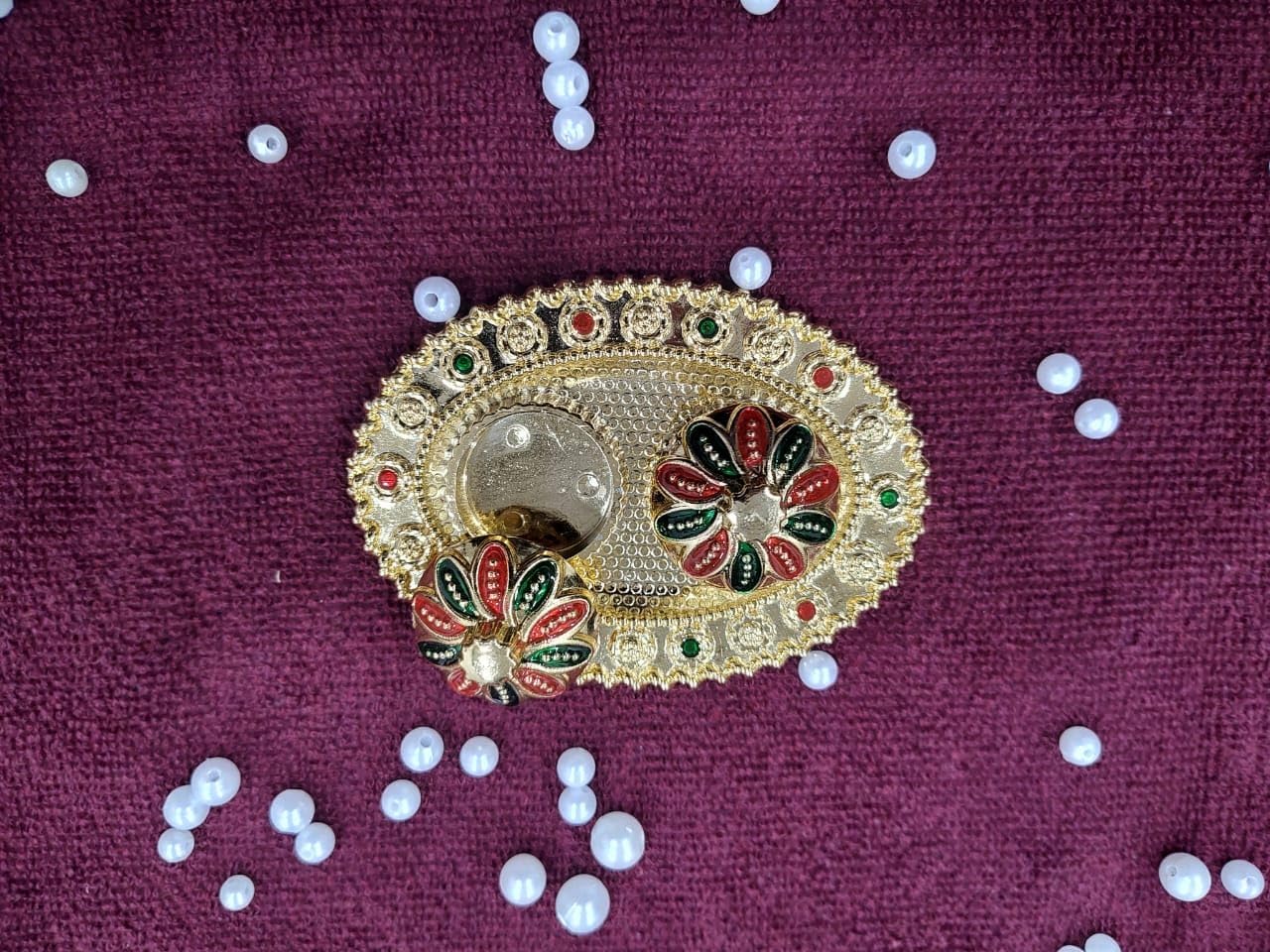 Nutts Decorative Pooja Thali Haldi Kumkum Chandhan Holder Plate Gifts With Small Lord Set for Home & Office Decoration & Gifting (Ganesh Ji Oval) (PoojaP40-2)