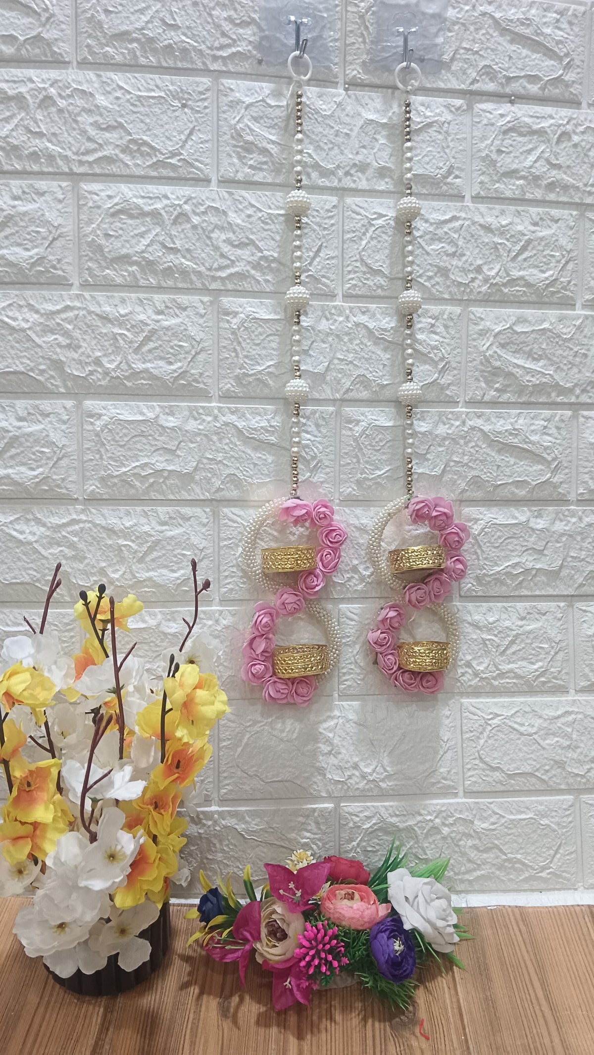 Nutts Handmade Mini Rose and Tea Light Toran Decoration Item for Home Décor Diwali Festival, Navratri, Wedding Pack of 2  (SMALL140-1)