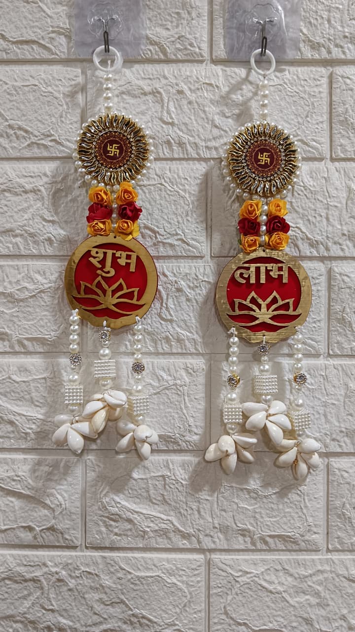 Nutts Traditional Decorative Shubh Labh Satiya Wall Hanging | Wall Hanging for Main Door | Garland Perfect for Home Decor | Enhance Your Space with Graceful Touches Pack of 2 (SMALL158)