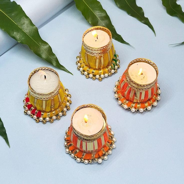 Sellplus Decorative Moti Chudi Matki Tealight Holder | Decoration for Home | Office | Diwali | Pooja | Diwali & All Special Festival Decor (Tealight-30) (Pack of 2)