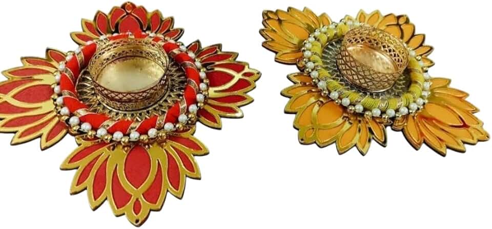 Decorative Design Lotus T-Light Holder for Diwali Decor, Marriage, Party, and All Festival Decor Your Home, Wall, Main Door, Office Etc Decoration Item Pack of 2
