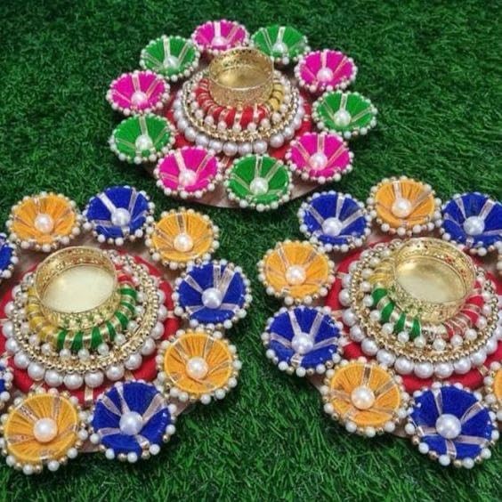 Sellplus Decorative Moti Chudi Jhumki Tealight Holder | Decoration for Home | Office | Diwali | Pooja | Diwali & All Special Festival Decor (Design 19) (Pack of 2)(Tealight-134)