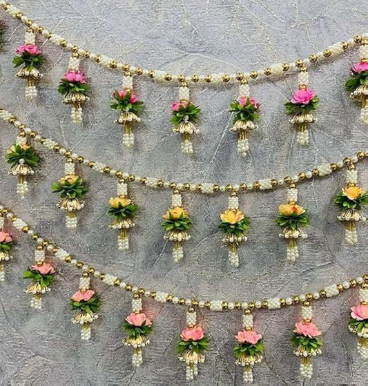Handmade Artificial Flower Door Hanging with Moti Latkan Bandhanwar for Home Decoration | Decorative Hanging | Wedding Decor | Home Decor Office Decor (BDHW314)