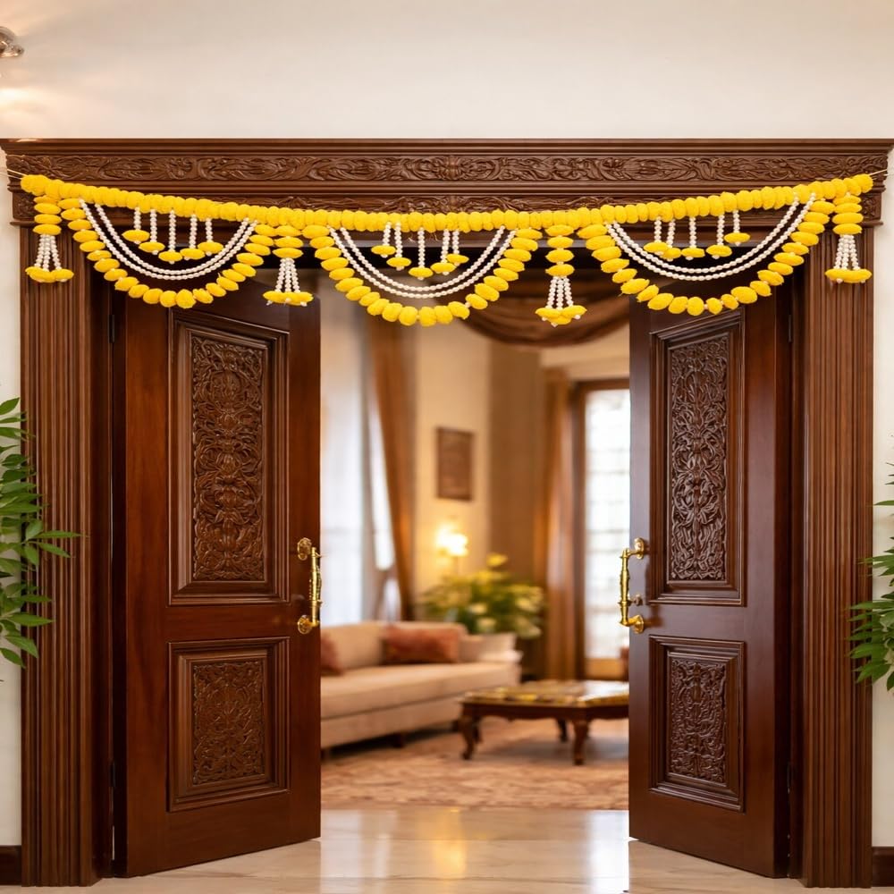 Sellplus Handmade Decorative Bandhanwar Toran Hanging Traditional Door Entrance Festival Home Decor Pooja Mandir Diwali Wedding Floral Beaded Elegant Craftsmanship Decor (BDHW131)