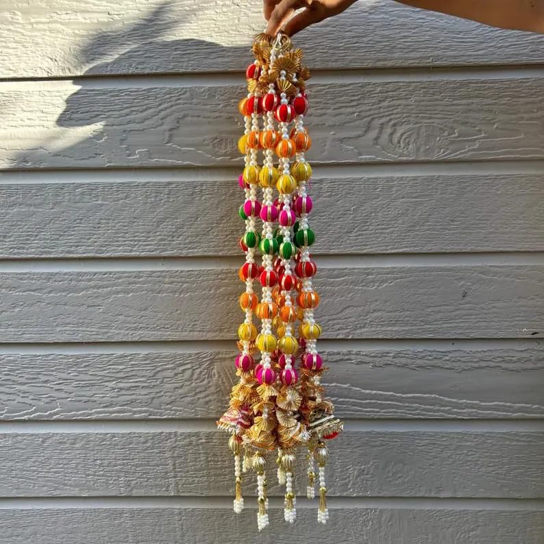 Nutts Handmade Decorative Multicolour Gotaball Toran | Traditional Beads Bell Latkan Toran | Hanging for Home Entrance and Main Door Decoration (PMPMT123)