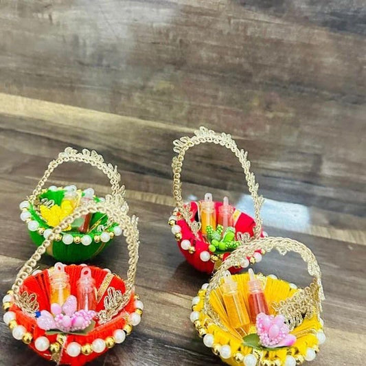 NUTTS Decorative Small Basket Decorative Holi Return Gifts for Festival Celebration Great for Wonderful Festive Holi Celebrations. (HOLIPLATE-80)