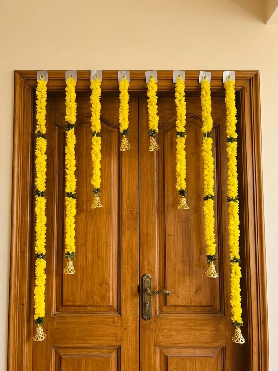 SellPlus Decorative Yellow Fabric gajra Leaf Bell Bandhanwar for Home Decoration and Festival Decor Parfect for Wedding and Pooja Festival Special Occasions (BDHW238.5)