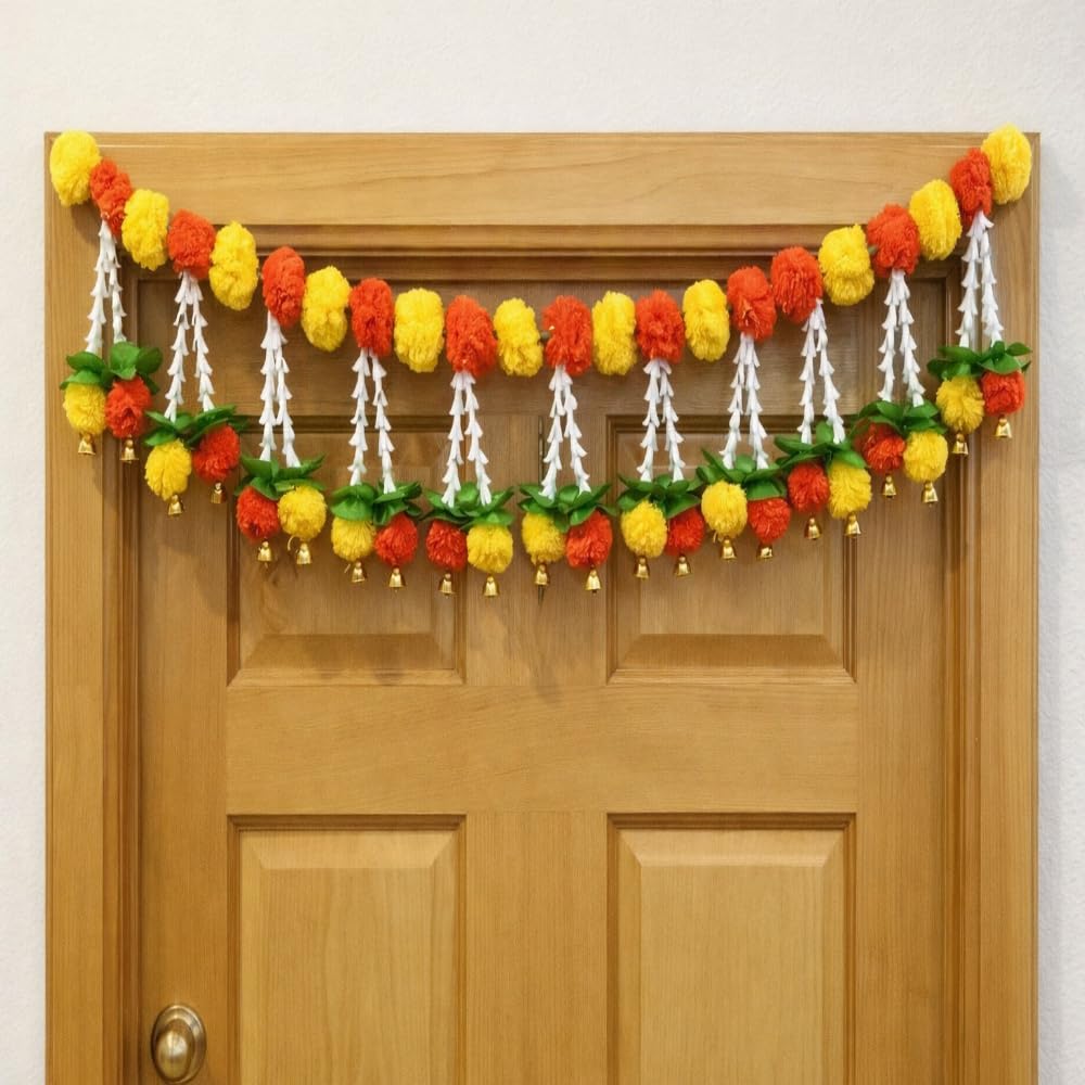 Sellplus Handmade Genda Rajnigandha Bandhanwar Traditional Floral Door Hanging for Home Temple Wedding Festival Entrance Decoration Reusable Decorative Toran (BDHW104)