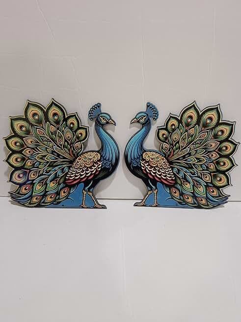 MDF Peacock Pair Cutout for Wall Decoration | Art & Decoration | MDF Craft Cutout – DIY Decor | MDF Wooden Craft Board (Design 3) (RM-MDF10)