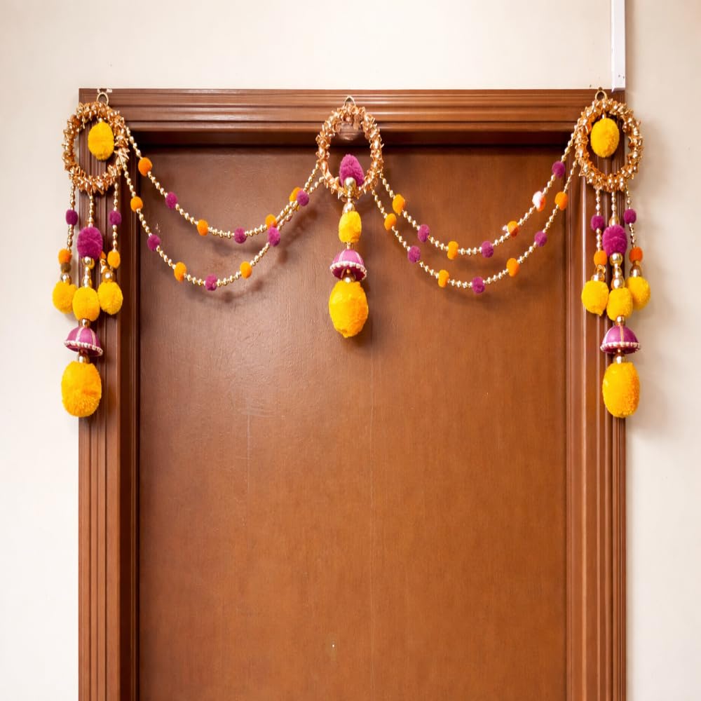 Sellplus Handmade Bandhanwar Decorations | Decorative Bandhanwar Toran Hanging for Home Entrance Mandir Door Festival and Wedding Decoration (Pack of 1) (BDHW50)