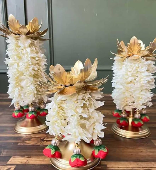 Handmade Metal Tea Light Holder Set of 3 with Paper Gajra, Peony Flower Hanging for Home Decor Diwali Decor Navratri Decor and All Festival Decor MATEL12