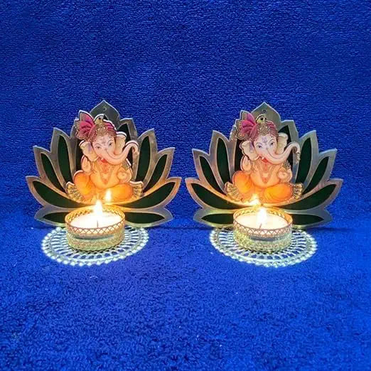 Lotus with Jali Plate,Tea Light Holder Ganesh Ji & Laxmi Ji Pair Home Decoration & All Festival Decor & Diwali Decoration (Pink)