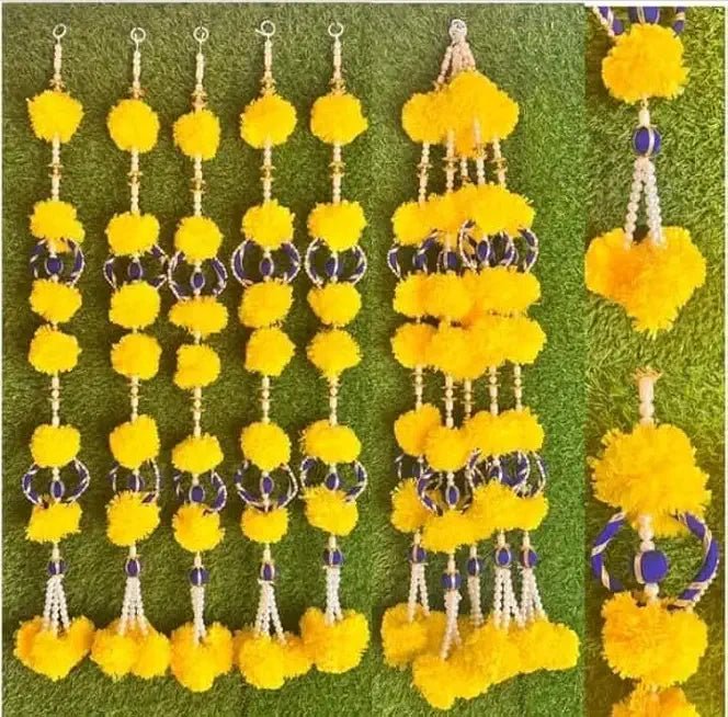 Nutts Handmade Decorative Artificial Genda Moti Chudi Toran | Traditional Beads Hanging for Home and Office Decoration (PMPMT132)