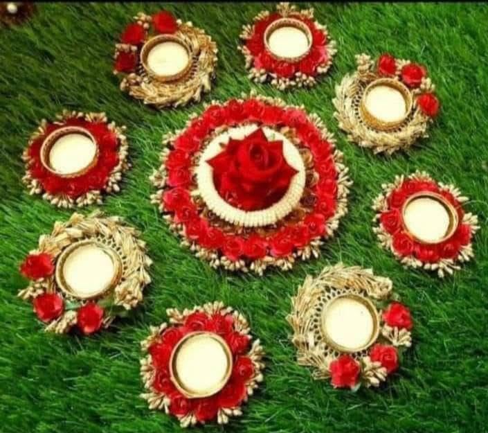 Sellplus Decorative Rangoli Set with Tealight Holder | Diwali Gift Diya | Decoration for Home | Office | Pooja | Diwali & All Special Festival Decor (Design 1)(Rang77)