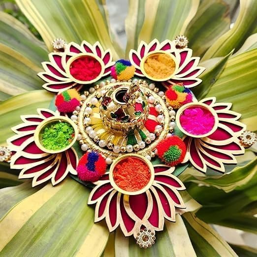 Sellplus Traditional Decorative Holi Lotus Rangol Plate Decorative Holi for Festival Celebration (HOLIPLATE-42)