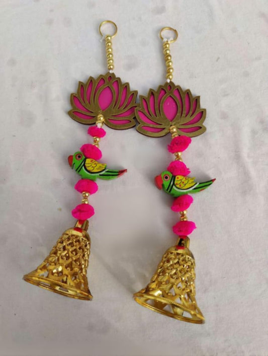 Nutts Handmade Decorative Multicolour Traditional Lotus Pom Pom Parrot Bell Beads Hanging for Decoration | Lotus Hanging for Diwali and Festive Decoration (Lotus 76)