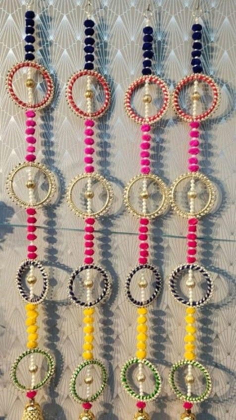 Nutts Handmade Multicolour Pom-Pom Toran | Traditional Moti and Jaal Chudi Toran for Home Decor | Decorative Pom-Pom Hanging for Home Entrance (PMPMT82)