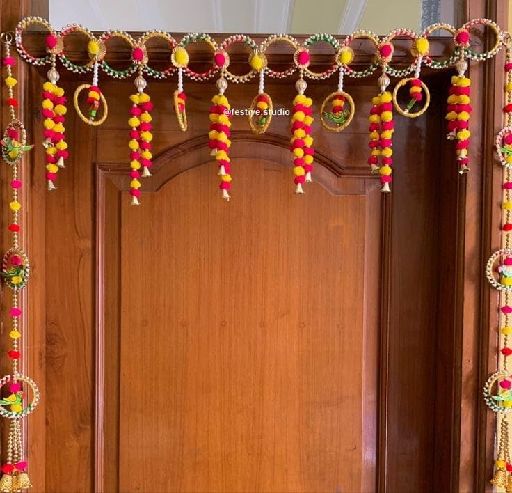 Sellplus Handmade Bandhanwar Decorations | Handmade Door Hanging Bandhanwar Toran with Beads and Floral Design (Pack of 1) (BDHW290)