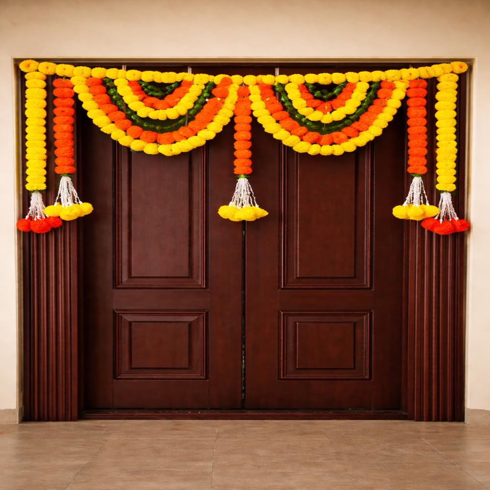 Sellplus Traditional Handmade Genda Bandhanwar Door Hanging Festival Decoration Toran for Home Temple Entrance Wedding Diwali Pooja Decorative (BDHW140)