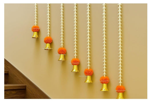 Nutts Handmade Genda Flower Bell Door Hanging Pack of 5 Decorative Marigold Bell Hanging for Main Door Home Entrance Pooja Room Temple Wall Decor Festival Decoration (PMPMT141-3 (Orange))