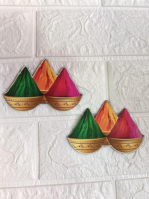 Nutts Theme Holi MDF Cutouts for Holi Decoration DIY Art Craft Wall Decor and Festival Decoration (Pack of 4) (RM-HM02)