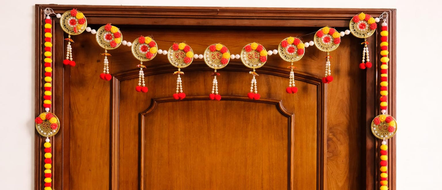 Sellplus Handcrafted Artificial Flower Multicolour Decorative Bandhanwar | Festive Bandhanwar with Decorative Hanging for Main Door Temple Office and Home Decoration (BDHW379)