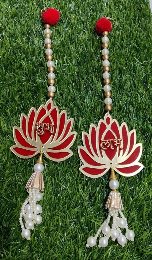 Nutts Handmade Decorative Multicolour Traditional Shubh Labh Lotus Cone Beads Tessel Hanging for Decoration | Lotus Hanging for Diwali and Festive Decoration (Lotus 143)