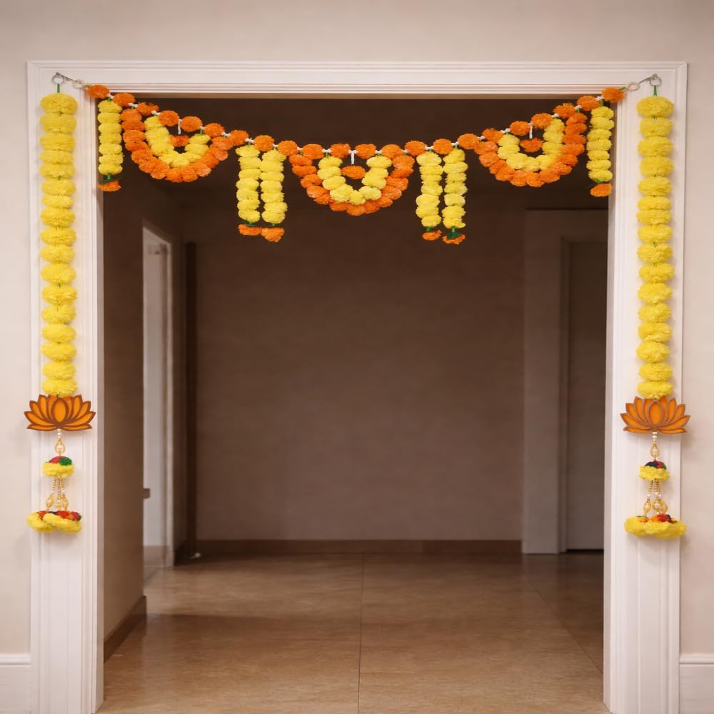 Sellplus Traditional Handmade Genda Bandhanwar Door Hanging Festival Decoration Toran for Home Temple Entrance Wedding Diwali Pooja Decorative (BDHW90)