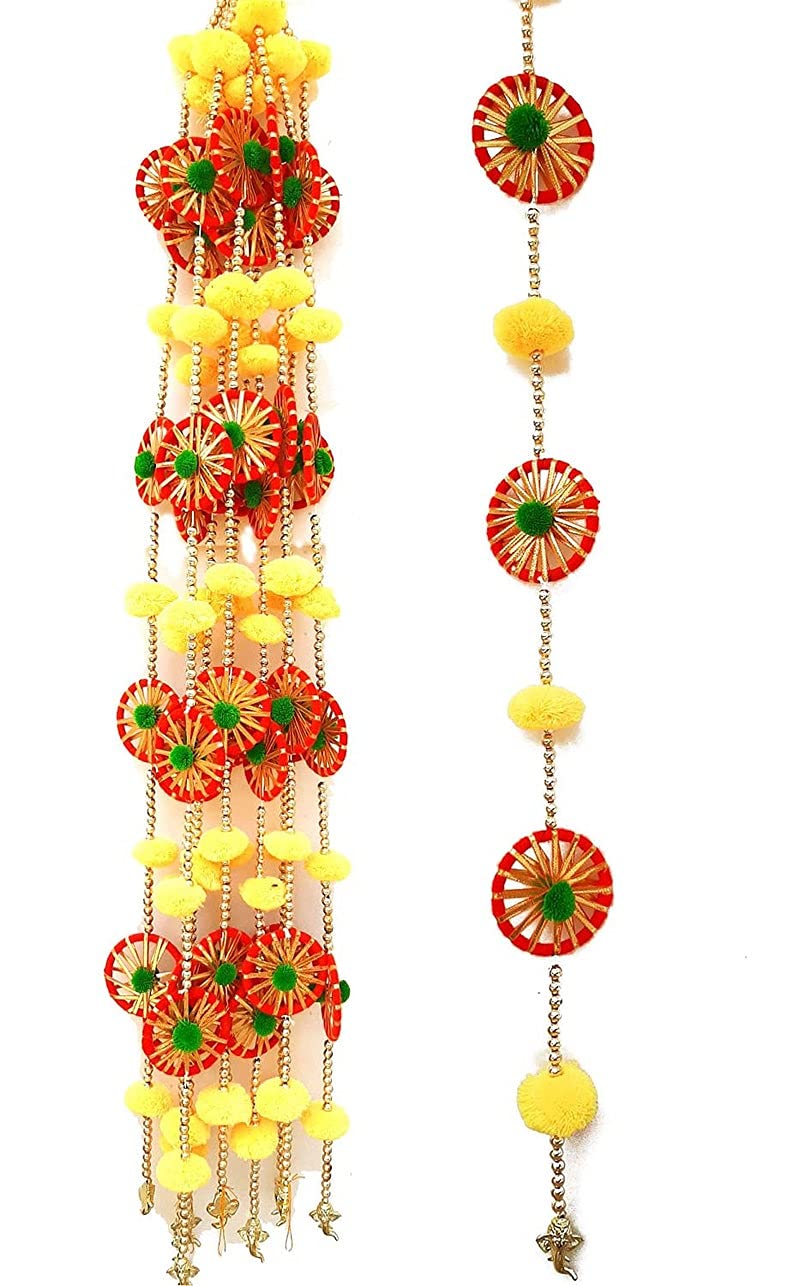 Nutts Traditional Decorative Pom-Pom Jaal Chudi Toran | Handmade Ganesh Ji Hanging for Home and Pooja Room Decoration (PMPMT65)