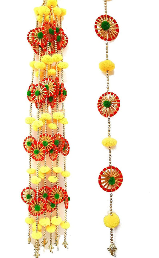 Nutts Traditional Decorative Pom-Pom Jaal Chudi Toran | Handmade Ganesh Ji Hanging for Home and Pooja Room Decoration (PMPMT65)